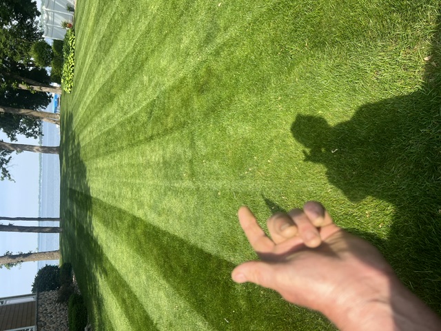 Freshly striped lakefront lawn in Clear Lake, Iowa